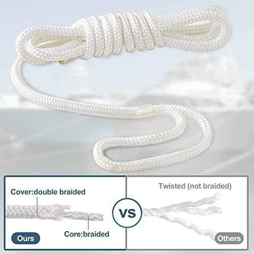 TetherTite Boat Dock Lines 5/8 Inch 20/25/30 Ft,Double Braided Nylon Boat Dock Lines with Loop, Mooring Line Marine Rope (1/4“*5‘) - size: 1/4“*5‘