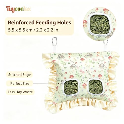 Rabbit Hay Feeder Bag for Guinea Pigs Hanging Washable 2-Hole | Reduces hay waste, bite-resistant waterproof material, easy hay refills and keeps hay dry, suitable for various small animals