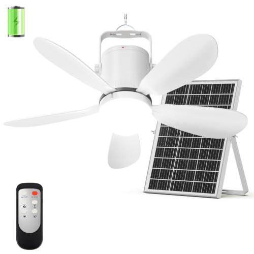 21” Solar Ceiling Fan with Light, Solar Gazebo Fan Light Outdoor with Remote, Portable Rechargeable Battery Operated Camping Fan, for Outside Canopy Tent Porch Patio Greenhouse RVs Pergola - size: 21" Ceiling Fan L