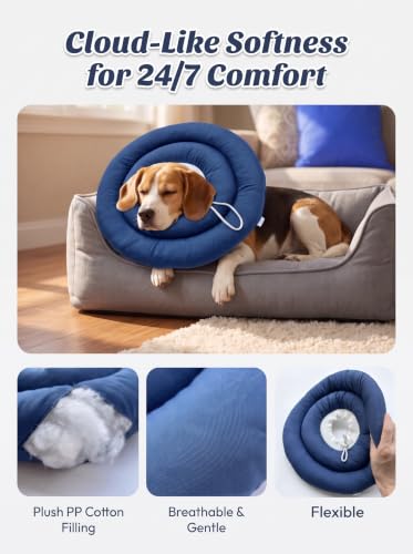 Soft Dog Cones, Recovery Dog Donut Collar After Surgery- Cone of Shame Alternative, Pet Elizabethan E-Collar Anti-Bite Lick Wound Healing Adjustable for Small Large Medium Dogs, S - color: dark blue, size: S-4lbs