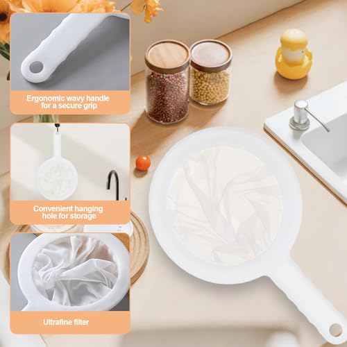 Ultra-Fine Nylon Mesh Strainer- Mini Kitchen Colander for Coffee, Milk, Yogurt, Juice - Non-Slip Handle & Hanging Hole (200 Mesh) - size: 200 Mesh