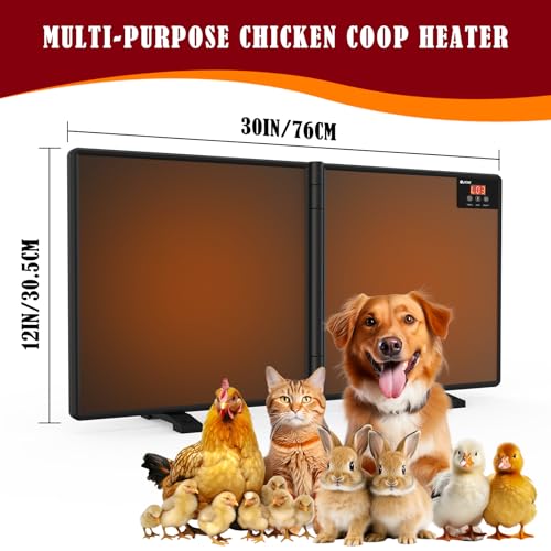 Chicken Coop Heater for Winter with Remote APP Control, 30''x12'' Large Foldable Chicken Heaters Warmer Inside Coop with Adjustable Timer Temp, 180W Safe Flat Panel Radiant Heater for Chickens Coops
