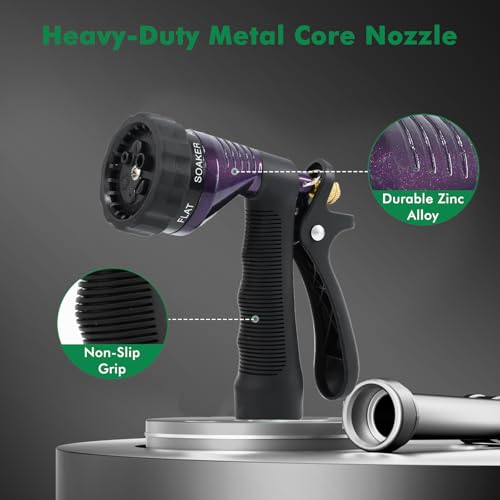 RESTMO Garden Hose Nozzle Heavy Duty, Hose Spray Nozzle for Garden Hose | Zinc Alloy, 6 Adjustable Watering Patterns, Leakproof, Anti-slip, ldeal for Watering Plants, Washing Cars & Pets, Purple - color: Purple