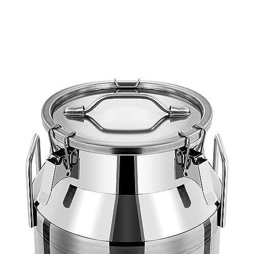 DYNAMI 8Gal Stainless Steel Milk Can with Airtight Lid and Handles,Anti-Leak Liquid Storage Barrel,Food Grade Container for Milk, Liquid,Solid Storage and Transport,Large Opening for Easy Cleaning - size: 8Gal