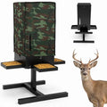 80 lbs Deer Feeder, Gravity Deer Feeder w/Adjustable Feed Outlet | 4 Feeding Tray, View Window, Weatherproof Camo Cover, Metal Deer Feeders for Woodland, Farm, Ranch & Hunting Grounds
