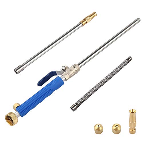 High Pressure Power Washer Wand with Flexible Hose Nozzle, 39'' | Hydro Jet Power Washer Cleaning Tool, Wand Lance for Gutter Patio Car Pet Window Glass Blue - color: Blue-Extend