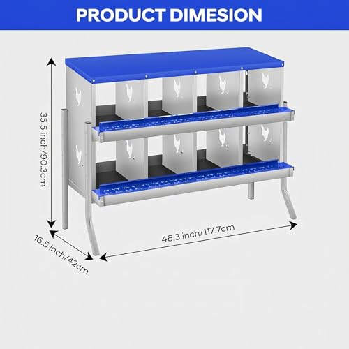 8 Compartment Chicken Nesting Box, Heavy Duty Metal Laying Box with Perch, - color: Blue, size: 8 Compartments with legs