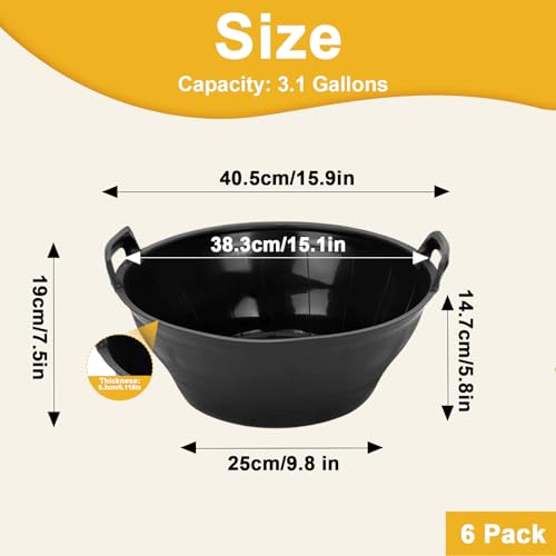 4Pcs Rubber and Plastic Feed Pan with Handle, 3 Gallon / 12 Quart | Plastic Feed Pan Utility Horse Feed Bucket for Cats Dogs Goats Chicken Dust Bath Container Animal Feeding Watering Bowl