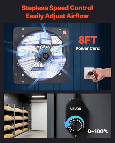 VEVOR 14 in Shutter Exhaust Fan Wall-Mount Automatic Louvers Variable Speed, Sturdy Steel Housing, Low Noise, AC Motor, 1802 CFM Ventilation and Cooling for Attic, Garage, Barn, Greenhouse, Workshop - size: 14 Inch Fan w/ Speed Controller