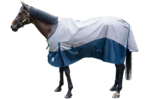 Horse Turnout Rain Sheet | 600 Denier Ripstop Turnout Blanket No Fill (0g) | Waterproof Lightweight Breathable | Tear-Resistant Outer & Rub-Free Silky Inner | Grey/Navy - 72 in - color: Grey/Navy, size: 72