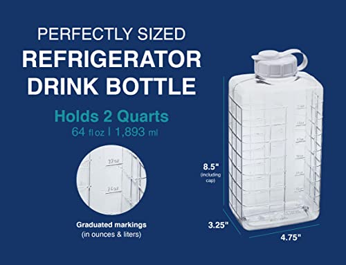 Arrow 2 Quart Jug for Cold Drinks - Clear View Plastic Refrigerator Bottle with Cap & Easy-Pour Spout - Graduated Markings - Ideal for Water, Iced Tea, Juice & Milk - BPA Free - Made in USA - size: 2 Quart (Pack of 1)