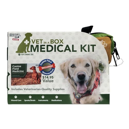 Adventure Dog Medical Kit - Vet in a Box | Includes Disposable Skin Stapler, QuikClot Gauze & Hemostat Forceps, Plus LED Headlamp for Hands-Free Pet First Aid