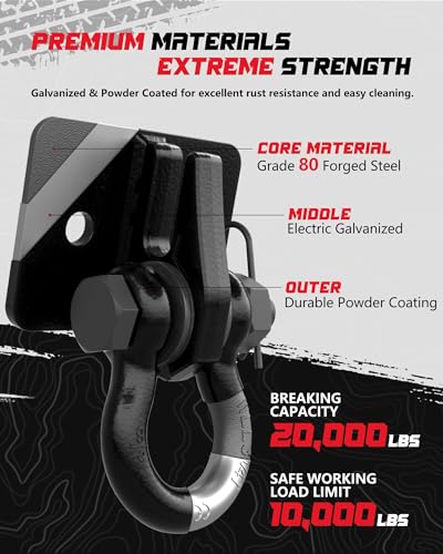 Tractor Bucket Grab Hook with 5/8" D-Ring Shackle Combo, Bolt-On Tow Hook and D-Ring Shackle, Matching Backing Plate, Rubber Gaskets & Isolators, 20000LBS Breaking Strength, 2 Set, Black&Black - color: Black&Black