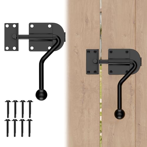 Rocker Slide Bolt Gate Latch, Heavy Duty Door Lock Hook Style, Slide Bolt Latch for Outdoor Wooden， Barn Gate–Ergonomic Round Handle Grip, Rust-Resistant Metal Gate Hardware, 1 Pack
