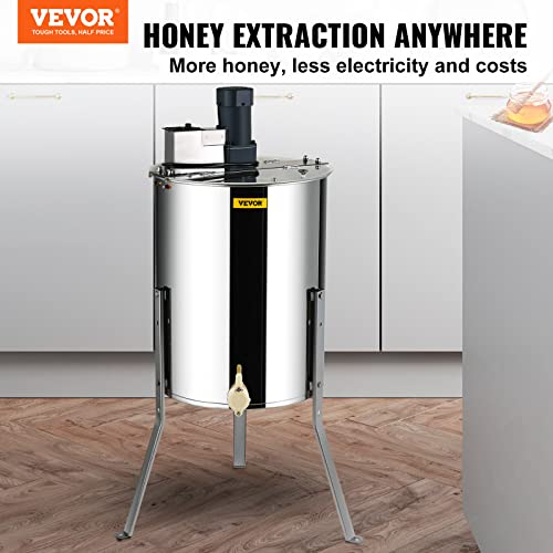 VEVOR Electric Honey Extractor, 4/8 Frame, Silver | Stainless Steel, Transparent Lid, Height Adjustable Stand, Honeycomb Drum Spinner, Apiary Centrifuge Equipment - style: 8 Frame Rack(4 Deep Frames)