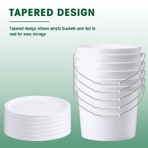 Tioncy 24 Pcs 2 Gallon Plastic Buckets with Lids and Handles,White | Storage Pails for Paint, Cleaning, Organizing, Durable Containers, Metal Handles, Plastic Material - color: White