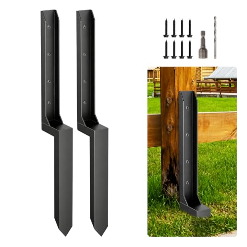 2 Pcs Fence Post Repair Kit,4×4/6x6 Fence Post Support,Heavy Duty Post Anchor Ground Spike with One-Piece Steel Anchor & Stakes for Repair Tilted, Broken Wood Fence Post - size: One-Piece