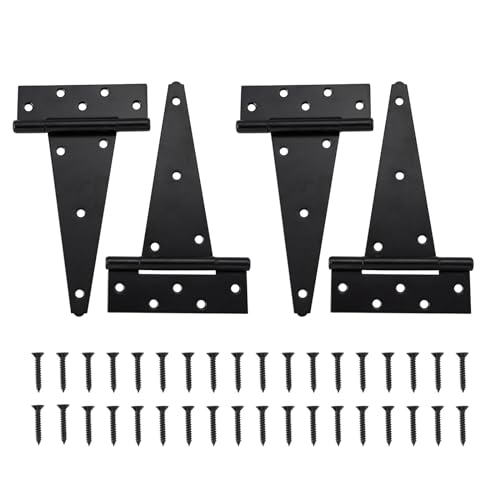 HOME MASTER HARDWARE 6" Heavy Duty Gate Hinges, 4 Pack T Strap Hinges | Stainless Steel T Hinges for Wooden Fences, Shed, Barns, Rotate 270 Degrees, 48LBS Capacity, Included Screws, Black Finish - color: Black, size: 6" - 4pack
