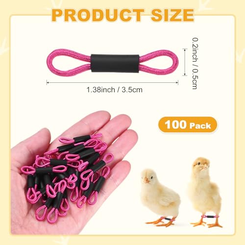 M METERXITY 100-Pack Adjustable Chick Leg Bands, 1.38" x 0.2" Polyester Chicken Leg Brace for Chicks/Ducks/Birds [Rose Red] Poultry Leg Bands - color: Rose Red