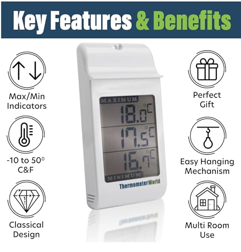Digital Greenhouse Thermometer for Monitoring Maximum and Minimum Temperatures - High Low Thermometer for Recording Max and Min Temperatures Garage Greenhouse Accessories Indoor Outdoor | Monitor Maximum and Minimum Temperatures, Wall Mounted Greenhouse A