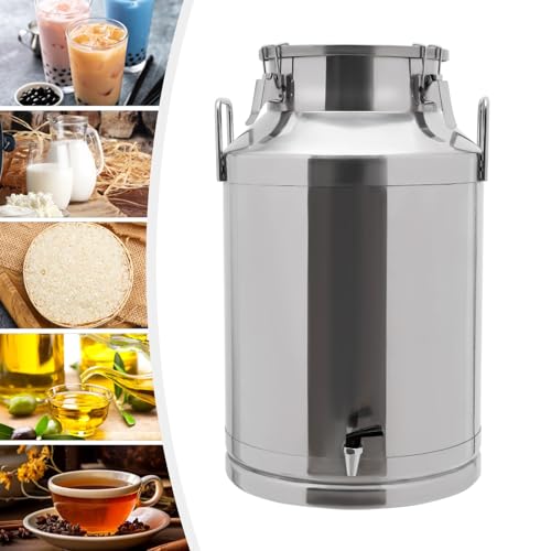 60L/15.85Gal Milk Can with Faucet, Stainless Steel Milk Transport Cans Wine Pail Bucket Tote Jug Pot Oil Liquid Storage Barrel with 2 Handles Milk Container with Lid for Grain Wine Liquid - color: 60l-15.85gal With Faucet