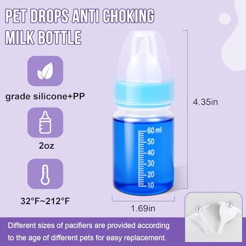 Puppy Kitten Nursing Bottle 2oz- Small Animal Feeding Kit with Nipples | Hand Feeding Supplies for Puppies, Kittens, Rabbits, Ferrets & Newborn Pets - color: SKY BLUE
