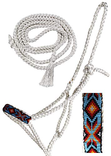CHALLENGER Nylon Horse Western Rope Braided Halter Lead Beaded Noseband 606RTBeadedWhite - color: White/Turquoise
