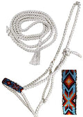CHALLENGER Nylon Horse Western Rope Braided Halter Lead Beaded Noseband 606RTBeadedWhite - color: White/Turquoise