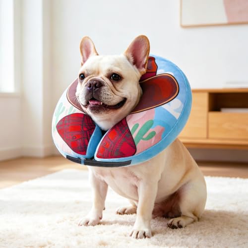 SCENEREAL Dog Cone Alternative After Surgery Donut Collar, Soft Inflatable | Cone Collar for Dogs, Adjustable Pet Neck Donut E Collar Dog Recovery Collars to Stop Licking, Cowboy Print E-Collars, M - color: Brown Cowboy, size: M(Neck 13"-16")