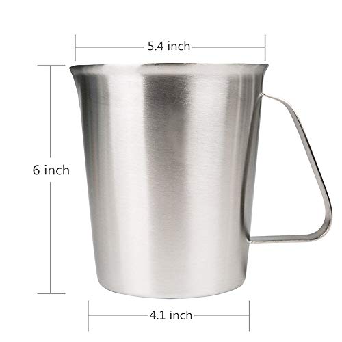 Measuring Cup, Stainless Steel Measuring Cup (48 Ounce, 1.5 Liter-6 Cup), Heavy- Duty Frothing Pitcher, Milk Frothing Pitcher Milk Frother Cup with Marking with Handle for Espresso Machines - size: 48 OZ (1500ML)