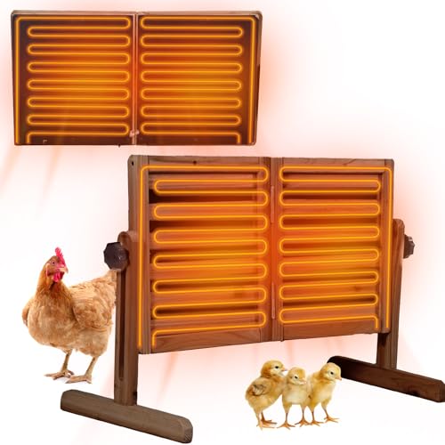 Chicken Coop Heater with Temperature Control, 200W Chick Heater with Adjustable Temp (70-190℉) for Winter, 2 Heating Plates, Foldable Large Size Coop Heater (Brown) - color: Brown