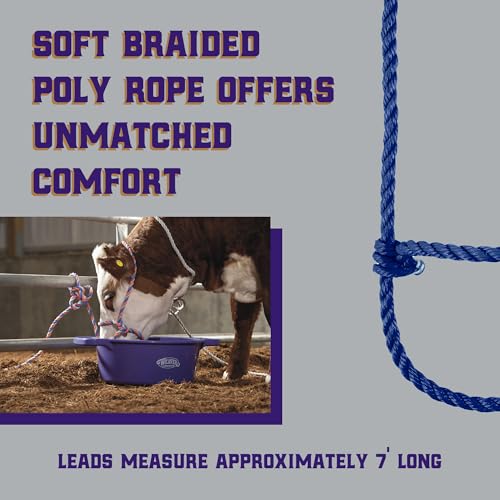 Weaver Livestock Braided Poly Rope Cattle Halter, Adjustable, Modern Style Cow Calf Halter, Livestock Handling Equipment for Showing, Blue - color: Blue, size: One Size