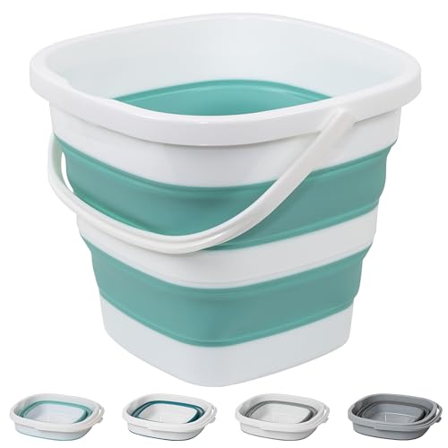 Collapsible Bucket, 2.6 Gallon 10L Mop Bucket for Cleaning, Car Washing, Portable Plastic Tub for Camping, RV, Beach, Fishing, Garden, Indoor and Outdoor Space Saving Wash Basin Ice Buckets - color: Green, size: 10L