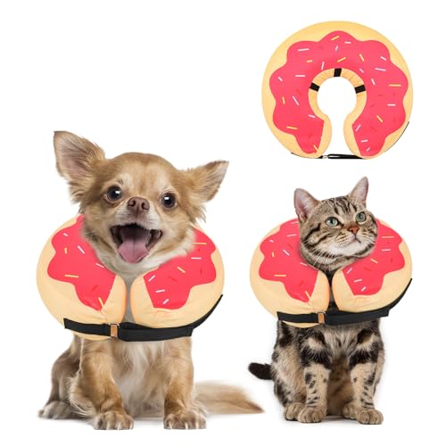 MIDOG Inflatable Dog Cone, Donut Recovery Collar After Surgery, X-Small | Soft inflatable donut e-collar; stops licking after surgery; pet eats & sees normally; neck 6-9 in (XS); not for chewers - color: DarkPink, size: X-small (Neck:6"-9")