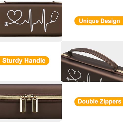 BOVKE Stethoscope Case for 3M Littmann Classic III Monitoring, Lightweight II S.E, Cardiology IV Diagnostic, MDF Acoustica Stethoscopes, Extra Room for Nurse Essentials and Medical Supplies, Brown - color: Brown