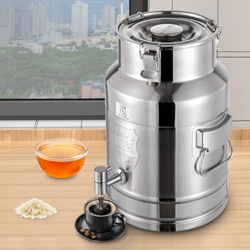 3.96 Gallon Milk Can - 304 Stainless Steel Milk Bucket with Sealed Lid, Milk Transport Barrel with Spigot for Liquid Storage, Ideal for Milk, Wine, and Beverages - size: 3.96 Gallon
