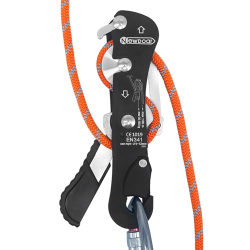 NewDoar Climbing Stop Descender Rappelling Belay for Ropes 10-12mm The Novices for Rescue & Arborist CE Certification - color: Black