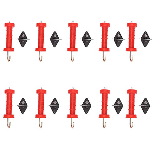 10Pcs Electric Fence Gate Handles, Farmily Plastic Red ABS Heat/Cold-Resistant Spring Gate Handles Agricultural Fencing Tools with 10Pcs Insulators