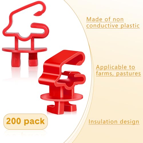 Geiserailie 200 Pcs Red T Post Insulators Electric Fence Posts Electric Fence Insulators Wire Standard Snug Fitting T Post Clips for Agricultural Ranchers - color: Red