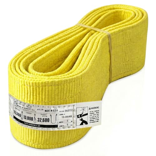DD Sling 6 Inch x 8 Foot Nylon Lifting Sling – USA Made, 16,300 lb Vertical, 13,000 lb Choker, 32,600 lb Basket – 2-Ply Heavy Duty 900 Webbing, Type 3 Flat Eye & Eye Rigging Sling - size: 6" x 8'