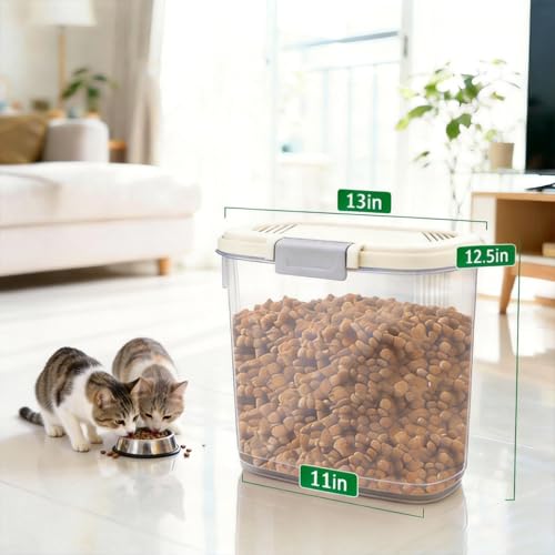 Airtight Dog Cat Pet Food Storage Container 10 Lbs, Slim Tall Dry Food Bin | Clear Plastic Pet Food Treat Container with Lid, Scoop and Cup, Food Storage Bin for Dogs, Cats, Bird Seeds, Kibble, Pellets - color: Cream White