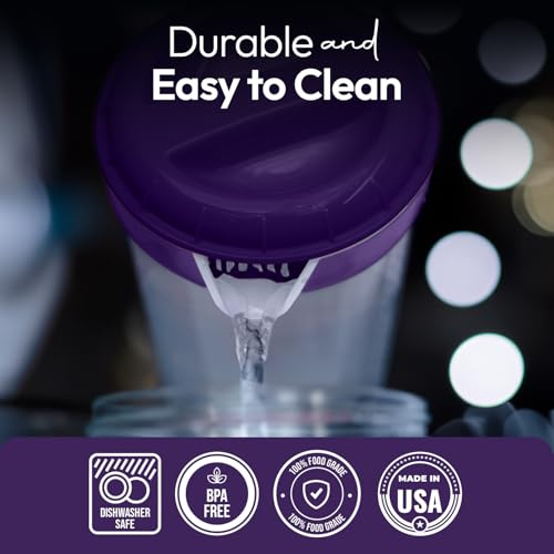1 Quart Plastic Mixing Pitcher with Mixing Lid, BPA Free, Shatterproof Beverage Jug for Iced Tea, Lemonade, Juices, Milk – Leak-Proof, Easy Stirring, Dishwasher Safe | Purple - color: Purple, Mixing Pitcher w/ Opt. Lid