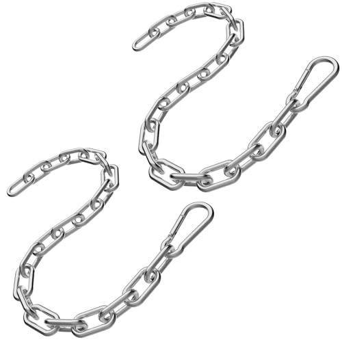 Gate Chain Lock, 23.6 Inch Chain Fence Gate Latch, Silver Dia 5mm-2Pcs | Outdoor Hardware Lock Chain with Carabiner for Yards, Pet Cages, Horse Goat Dog Stall Barn and Fence Gates - color: Silver Dia 5mm-2Pcs