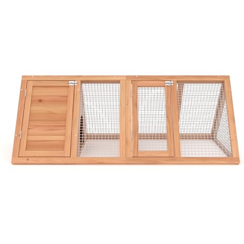 Rabbit Hutch, Small A-Frame Chicken Coop Outdoor w/ 2 Door & Run Cage(Wood) | Wooden Triangle Quail Hutch w/ Ventilating Wire Poultry Hutch for Small Animal Quail Cage Backyard - color: Wood