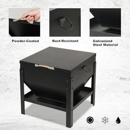 Solution4Patio All Metal Chicken Feeding Box 80 lbs Large Capacity Portable, Waterproof Lid, Hens and Roosters, No Waste Coop Poultry, Galvanized Steel Feeder Standing for Chickens