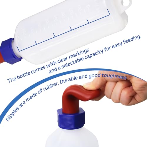 2 Pack Calf Nursing Bottle 1000ml, Livestock Feeding Bottle for Orphaned | Rubber Nipple No Latex Chew Resistant, Calf Lamb Pig Puppy Kitten Goat Sheep Farm Animal Supplies (1000ml) - size: 1000ml