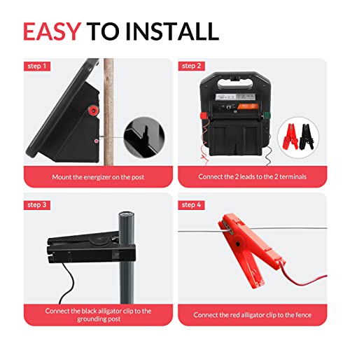 10 Miles Solar Electric Fence Charger with Day/Night Mode, 0.16J Portable Solar Fence Charger with Rechargeable Solar Panel for 24-Hour Uninterrupted Protection Electric Fence Energizer - size: MINI160-Rear switch