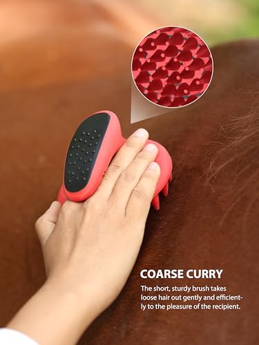Harrison Howard Horse Grooming Brushes Kit 7 pieces with Organizer Tote Equine Care Series Horse Brush Sets Red - color: Red