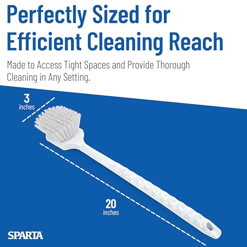 SPARTA 20" Floater Scrub Brush with Long Handle, Oil-Resistant Polyester Bristles, Multiple Trim Angles, Foam-Injected Polymer Block, Commercial Cleaning Tool, White