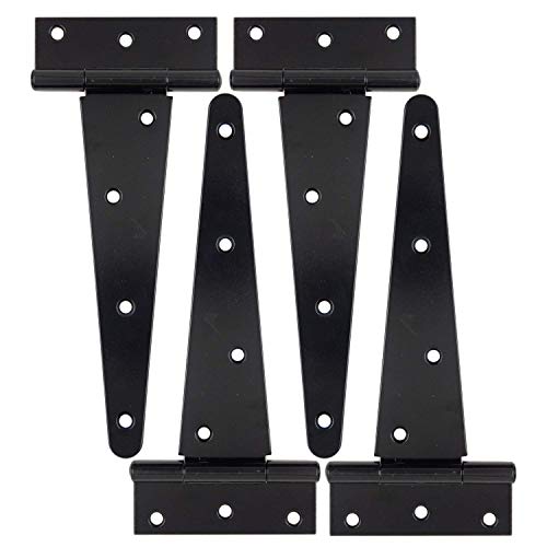 HLMOptimo Heavy Duty T Hinge, Strap Hinge, Black, Powder Coated, Steel, 8 inch, 4 pcs - size: 8 Inch, style: 4 pcs